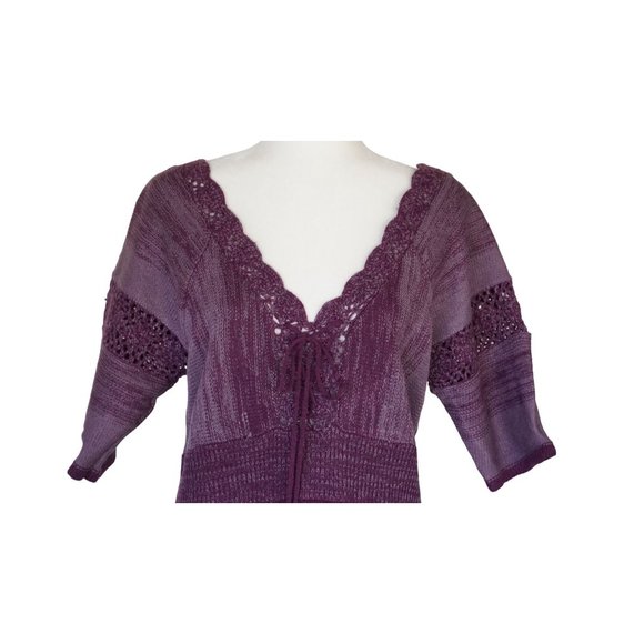 Y2K Derek Heart Vintage Purple Sweater Dress Juniors Size XL Crocheted Boho Heat - Picture 2 of 14